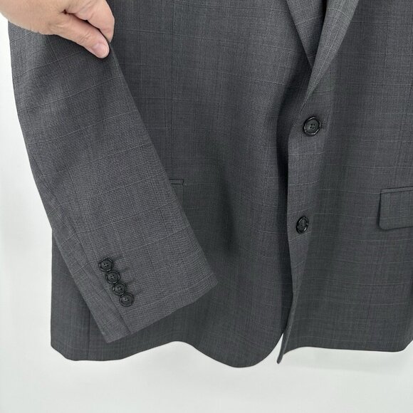 jacket blazer sport coat classic fit stretch windowpane wool gray 50R - Picture 1 of 9